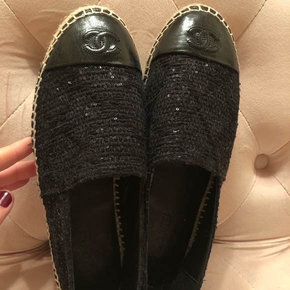 CHANEL Shoes - Authentic Chanel Black Sequins Espadrilles 39